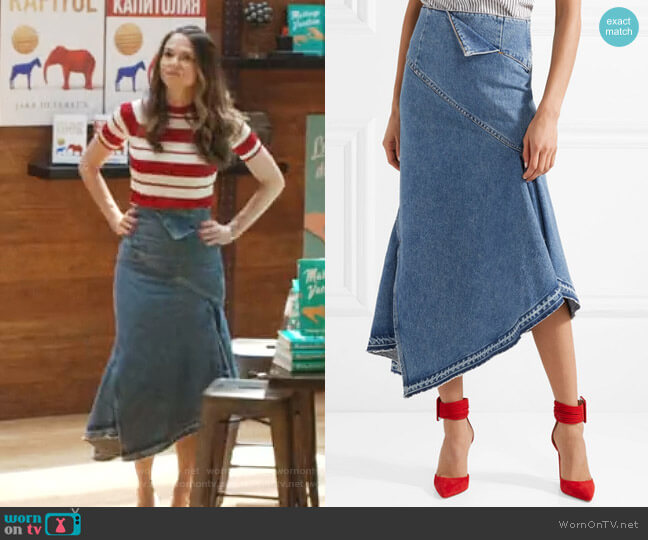Monse Asymmetric Denim Midi Skirt worn by Liza Miller (Sutton Foster) on Younger