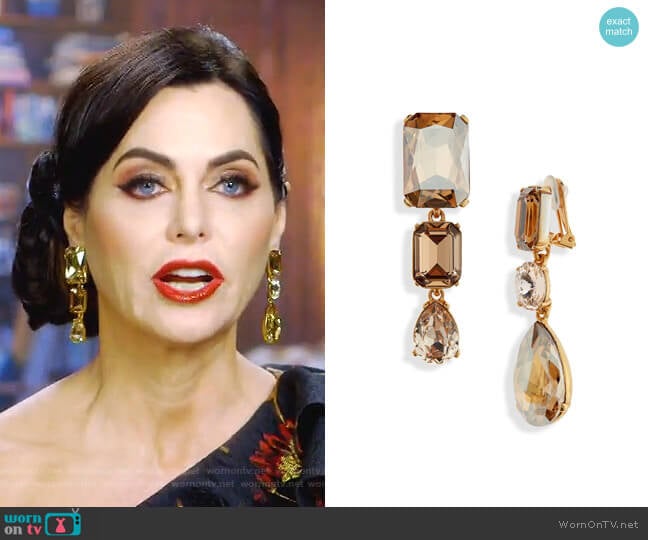 Oscar de la Renta Bold Crystal Drop Earrings worn by D’Andra Simmons on The Real Housewives of Dallas