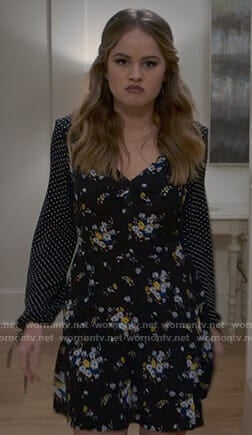Patty’s black polka dot floral dress on Insatiable