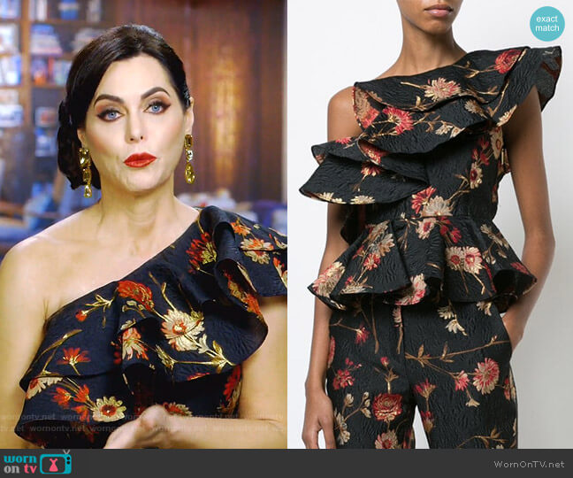 Prabal Gurung Floral One Shoulder Ruffled Top worn by D’Andra Simmons on The Real Housewives of Dallas