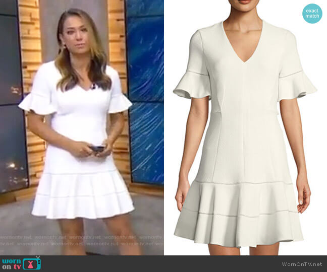 Rebecca Taylor Textured V-Neck Flounce Dress worn by Ginger Zee on Good Morning America