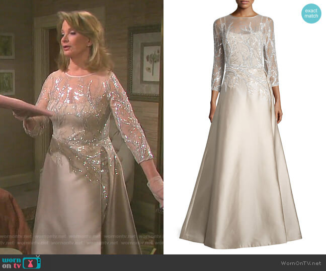 Rickie Freeman for Teri Jon 3/4-Sleeve Embellished Ball Gown worn by Marlena Evans (Deidre Hall) on Days of our Lives