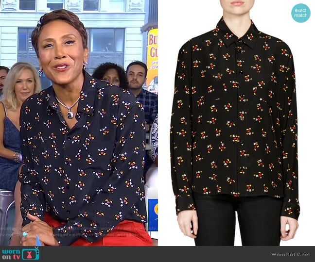 Saint Laurent Mickey Mouse Blouse worn by Robin Roberts on Good Morning America