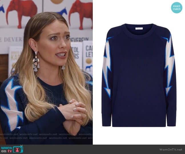 Sandro Lightning Bolt Sweater worn by Kelsey Peters (Hilary Duff) on Younger