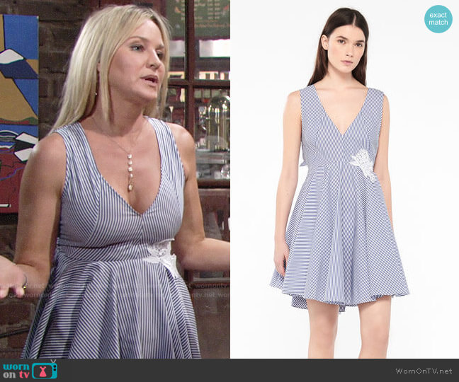 Sandro Striped Dress With Tie At The Back worn by Sharon Newman (Sharon Case) on The Young and the Restless