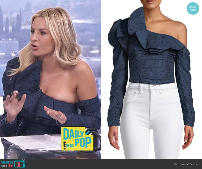 Self Portrait Long-Sleeve Floral Fil Coupe Ruffle Top worn by Morgan Stewart on E! News