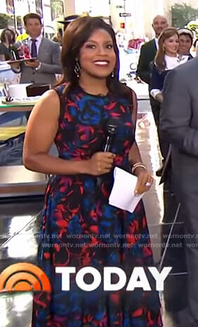 Sheinelle’s black floral asymmetric dress on Today