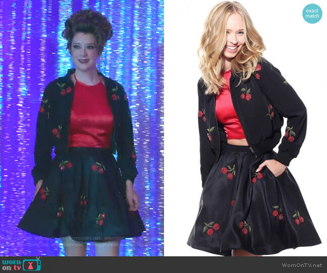 Sherri Hill Two Piece Cherry Dress and Jacket worn by Nonnie Thompson (Kimmy Shields) on Insatiable