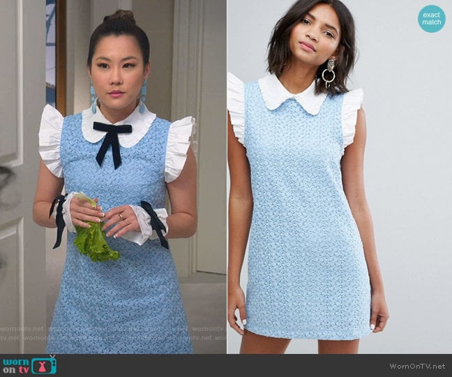 Sister Jane Mini Dress With Collar In Lace worn by Dixie Sinclair (Irene Choi) on Insatiable
