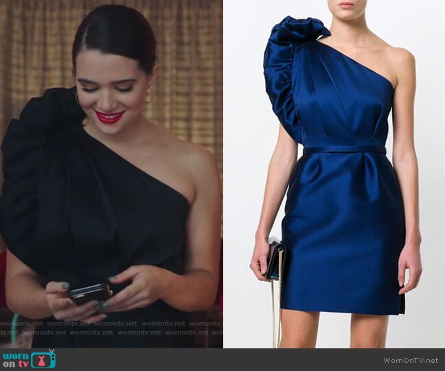 Stella McCartney taffeta one-shoulder dress worn by Jane Sloan (Katie Stevens) on The Bold Type