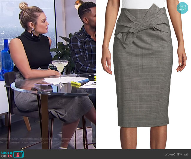 Tahari ASL Sky Glen-Check Bow-Waist Midi Skirt worn by Carissa Loethen Culiner on E! News