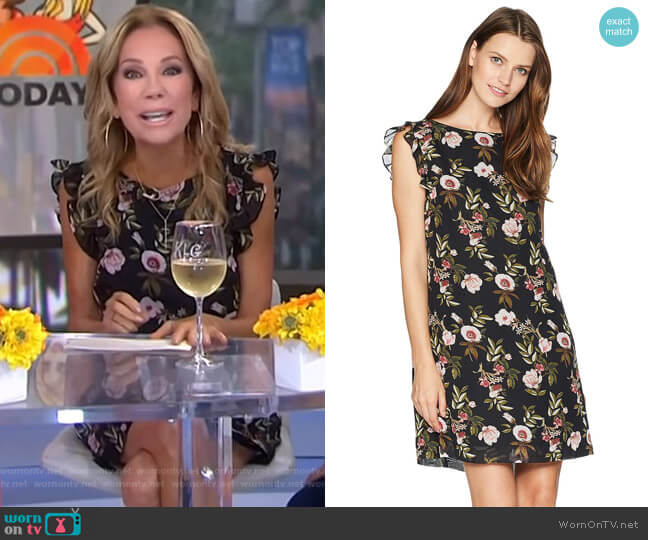 Tahari ASL Ruffle Trim Chiffon Floral Dress worn by Kathie Lee Gifford on Today
