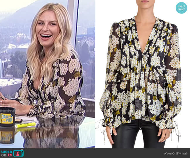 The Kooples Silk Hortensia-Print Top worn by Morgan Stewart on E! News