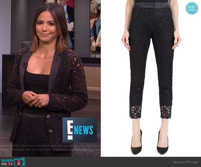 The Kooples Cropped Satin-Waist Lace Pants worn by Erin Lim on E! News