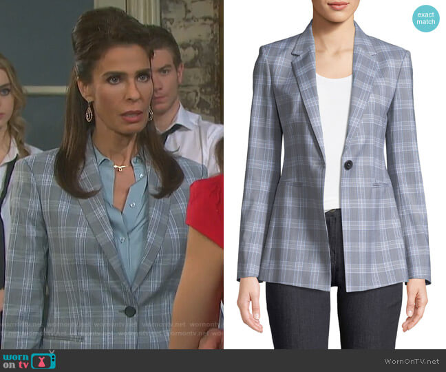 Theory Maple Check 2 Power Jacket worn by Hope Williams (Kristian Alfonso) on Days of our Lives