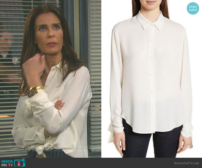 Theory Tie Cuff Silk Georgette Shirt worn by Hope Williams (Kristian Alfonso) on Days of our Lives