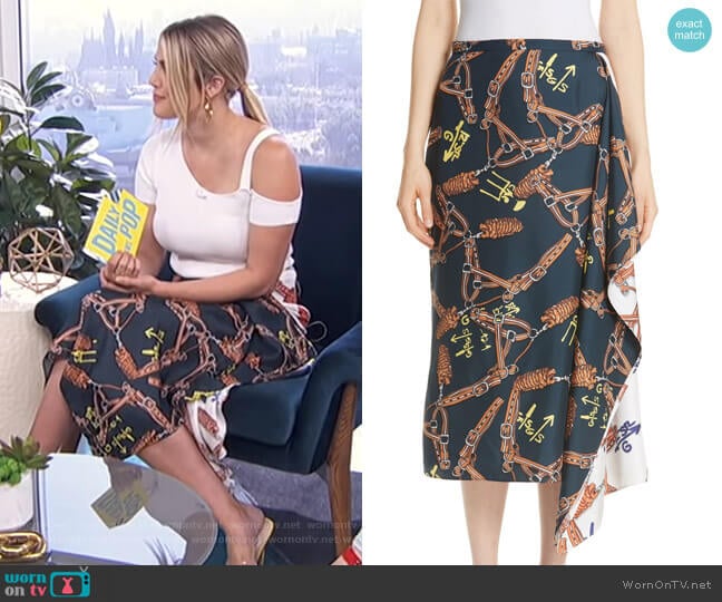 Tibi Renzo Scarf Print Asymmetrical Silk Skirt worn by Carissa Loethen Culiner on E! News