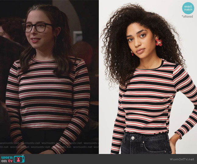 Topshop Multi Striped Lettuce Long Sleeve Top worn by Esther Povitsky (Esther Povitsky) on Alone Together
