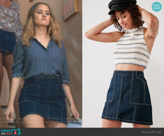 BDG Denim Workwear Mini Skirt worn by Patty Bladell (Debby Ryan) on Insatiable