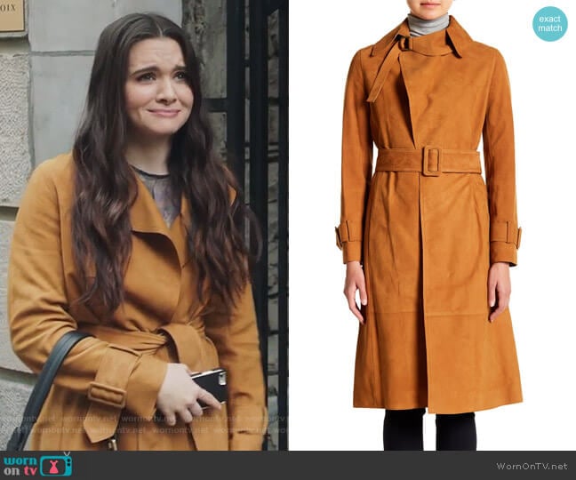 Vince Suede trench coat worn by Jane Sloan (Katie Stevens) on The Bold Type