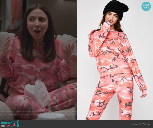 Wildfox Fire Camo Junior Sweatshirt worn by Esther Povitsky (Esther Povitsky) on Alone Together