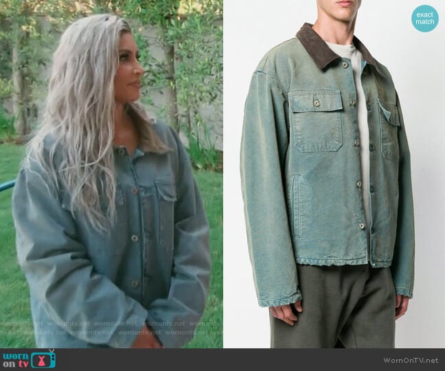 Yeezy Season 6 denim jacket worn by Kim Kardashian on Keeping Up with the Kardashians