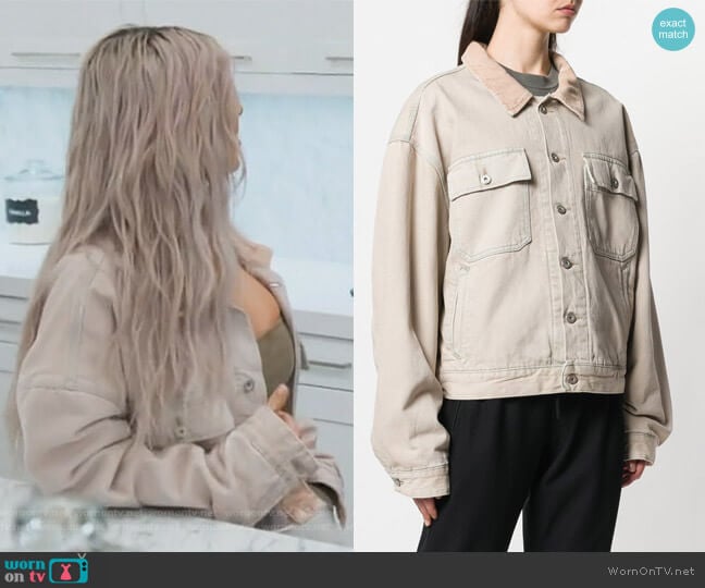 Yeezy Season 6 denim jacket worn by Kim Kardashian on Keeping Up with the Kardashians