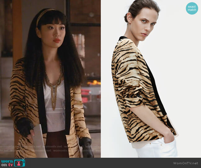 Zara Animal Print Blazer worn by Monica (Alice Lee) on Take Two