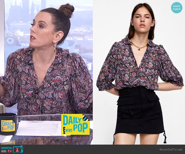 Zara Floral Print Blouse worn by Melanie Bromley on E! News