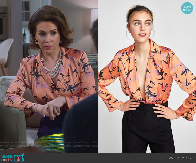 Zara Leaf Print Bodysuit worn by Coralee Armstrong (Alyssa Milano) on Insatiable