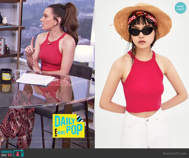 Zara Pink Halterneck Top worn by Melanie Bromley on E! News