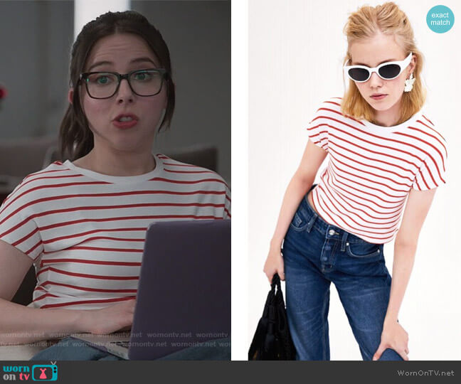 Zara Striped Cropped Tee worn by Esther Povitsky (Esther Povitsky) on Alone Together