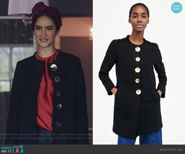 Zara Tweed Coat with Buttons worn by Adena El-Amin (Nikohl Boosheri) on The Bold Type