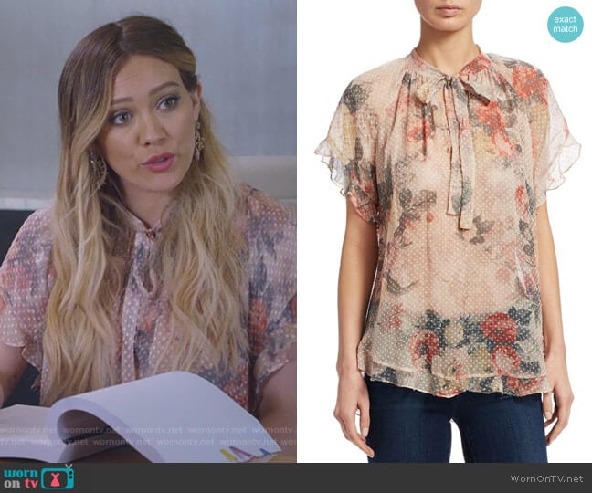 Zimmermann Radiate Cascade Floral Top worn by Kelsey Peters (Hilary Duff) on Younger