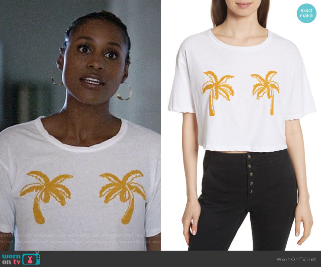 A.L.C. Teagan Palm Embroidered Crop Tee worn by Issa Dee (Issa Rae) on Insecure