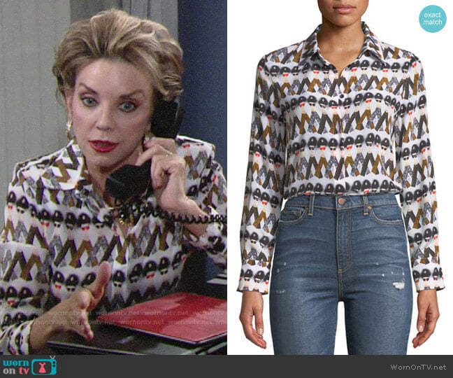 Alice + Olivia Willa Crazy Pants Silk Shirt worn by Gloria Abbott Bardwell (Judith Chapman) on The Young and the Restless