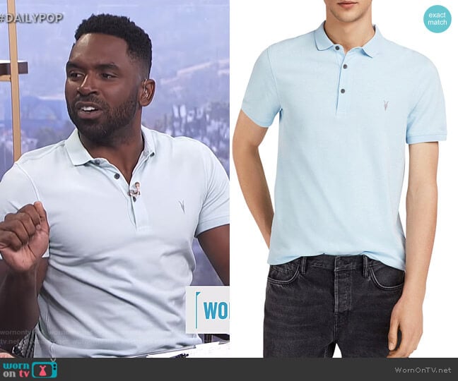 All Saints Reform Slim Fit Polo worn by Justin Sylvester on E! News