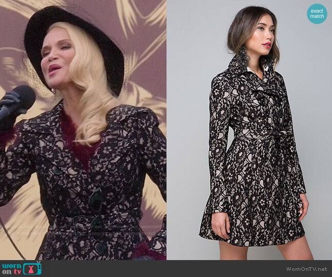 Bebe Lace Trench Coat worn by Lavinia Peck-Foster (Kristin Chenoweth) on Trial and Error