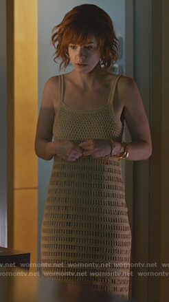 Kerry Anne’s beige crochet maxi dress on Queen of the South