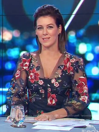 Gorgi’s floral embroidered mesh dress on The Project