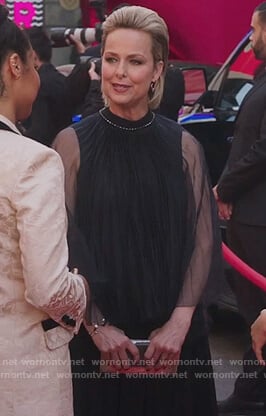 Jacqueline’s black pleated mesh dress on The Bold Type