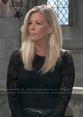 Carly’s black eyelet sleeve dress on General Hospital