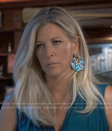 Carly’s large round marbled earrings on General Hospital