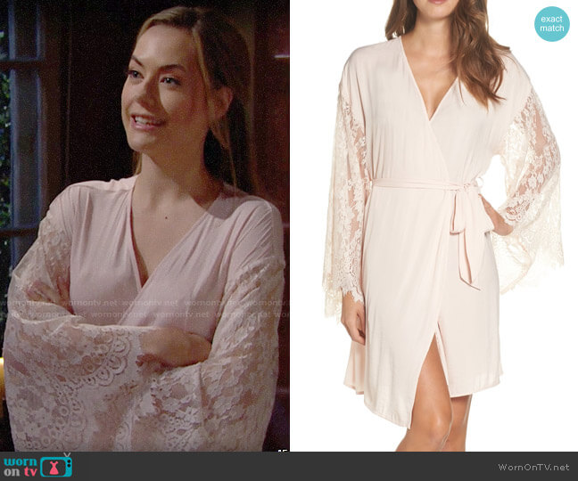 Chelsea28 Love Struck Lace Trim Wrap in Pink Peony Bud worn by Hope Logan (Annika Noelle) on The Bold and the Beautiful