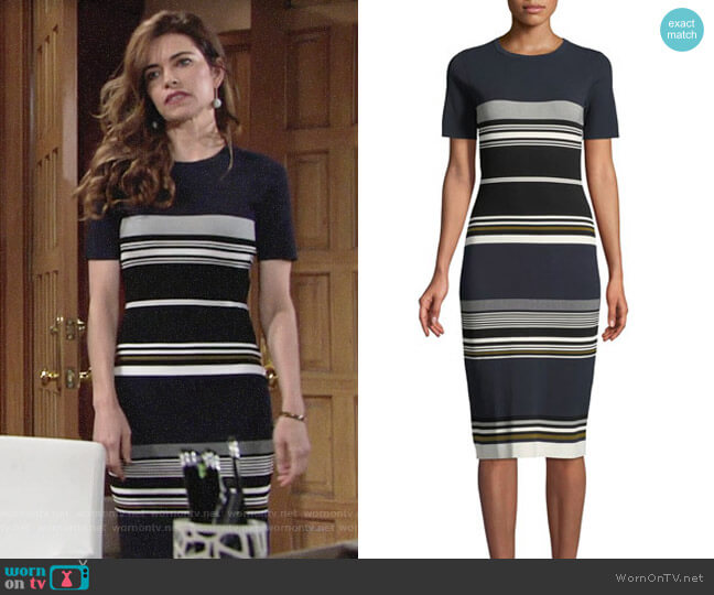 Diane von Furstenberg Crewneck Striped Knit Dress worn by Victoria Newman (Amelia Heinle) on The Young and the Restless