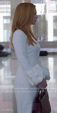 Donna’s white ruffled sleeve dress on Suits