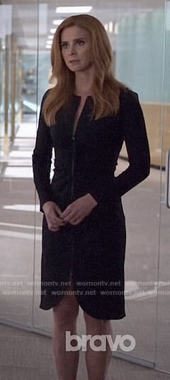 Donna’s black zip front dress on Suits