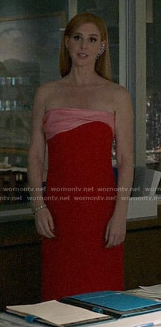 Donna’s red and pink strapless gown on Suits