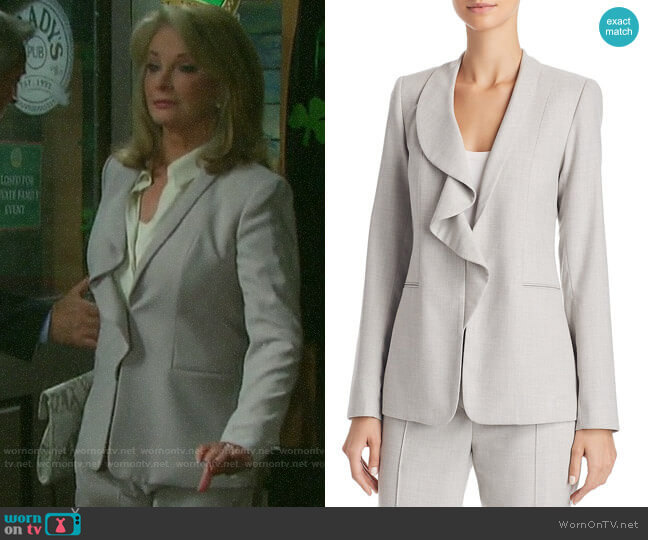 Elie Tahari Siyah Ruffle-Collar Jacket worn by Marlena Evans (Deidre Hall) on Days of our Lives