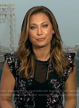 Ginger’s black floral ruffled sleeve dress on Good Morning America
